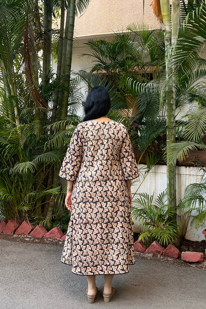 Parul Black Kalamkari Cotton Hand Work Kali Dress