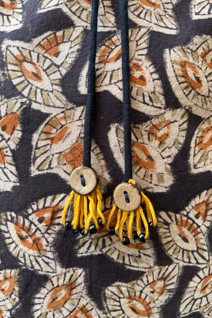 Parul Black Kalamkari Cotton Hand Work Kali Dress