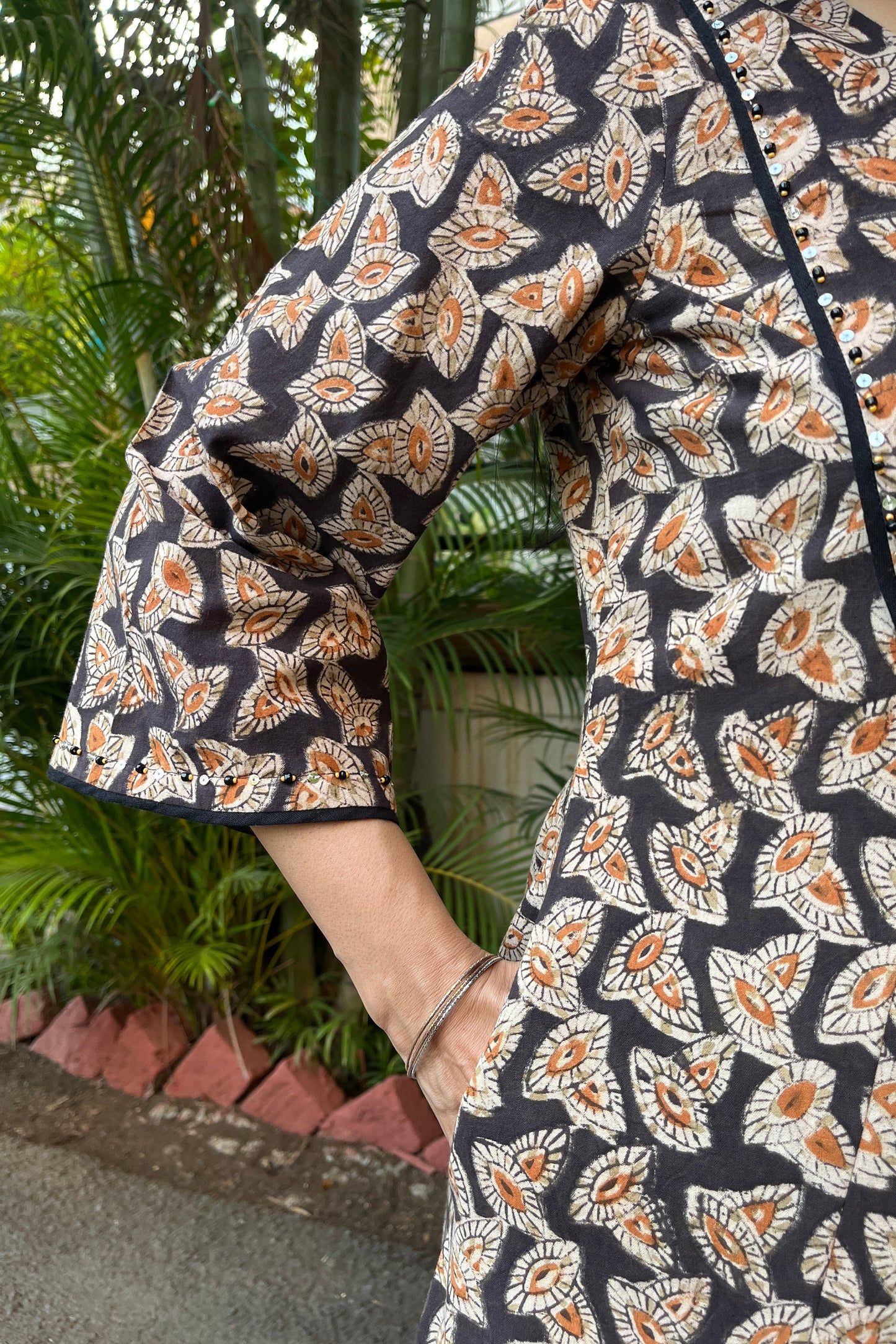 Parul Black Kalamkari Cotton Hand Work Kali Dress