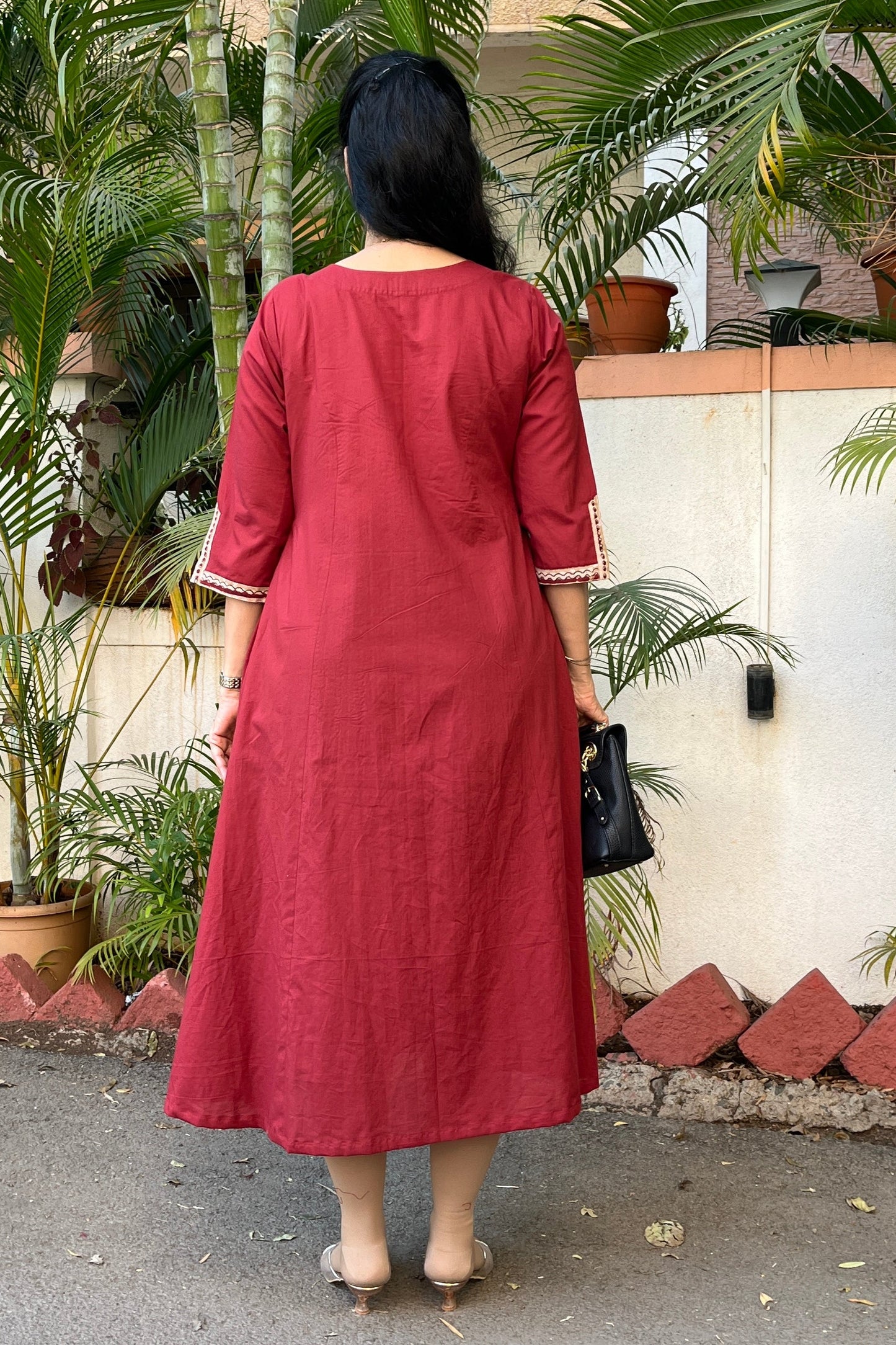 Riya Maroon Front Gather cotton Dress