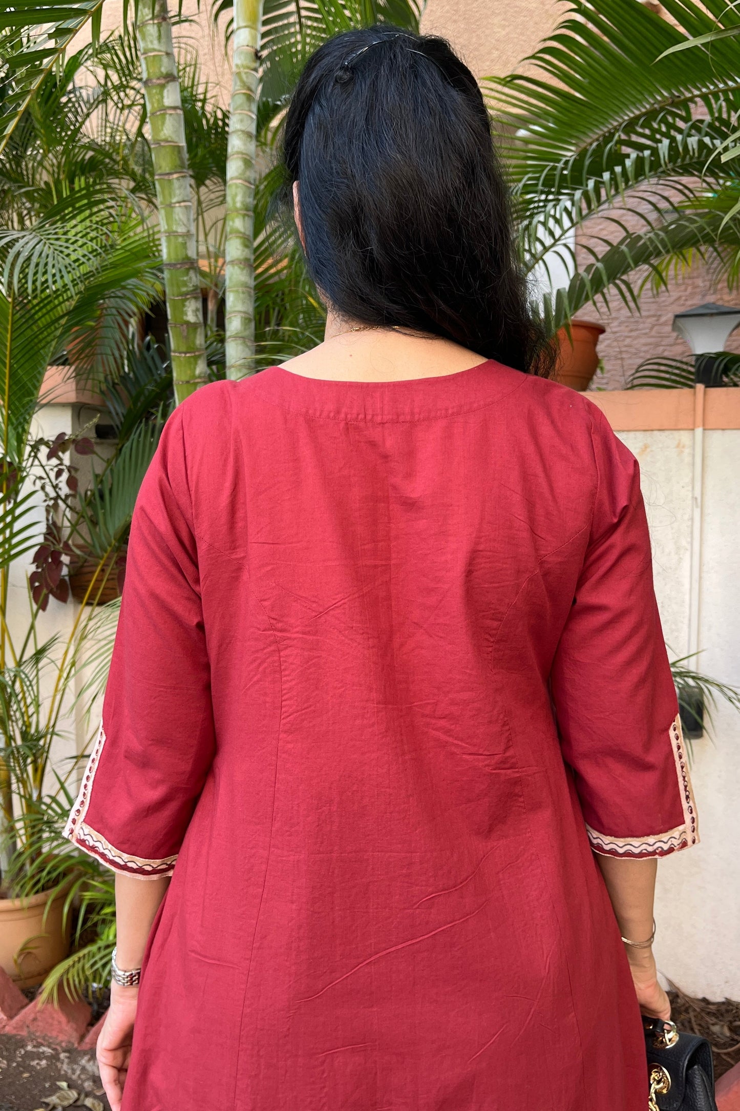 Riya Maroon Front Gather cotton Dress