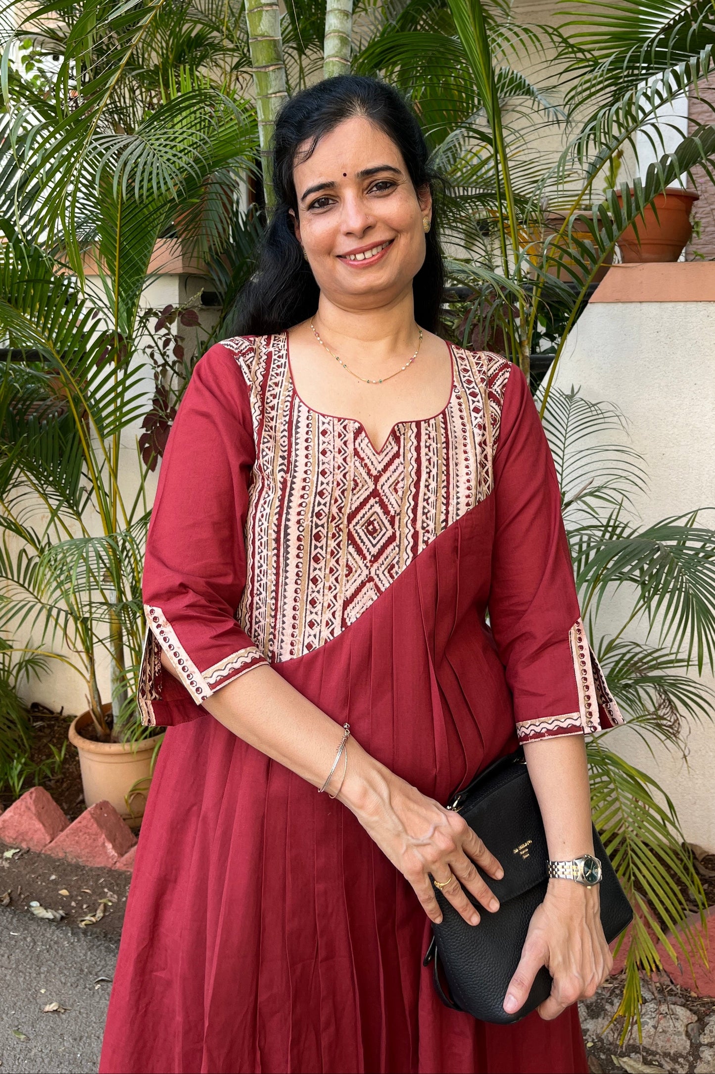 Riya Maroon Front Gather cotton Dress