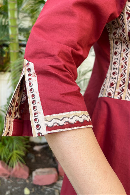 Riya Maroon Front Gather cotton Dress