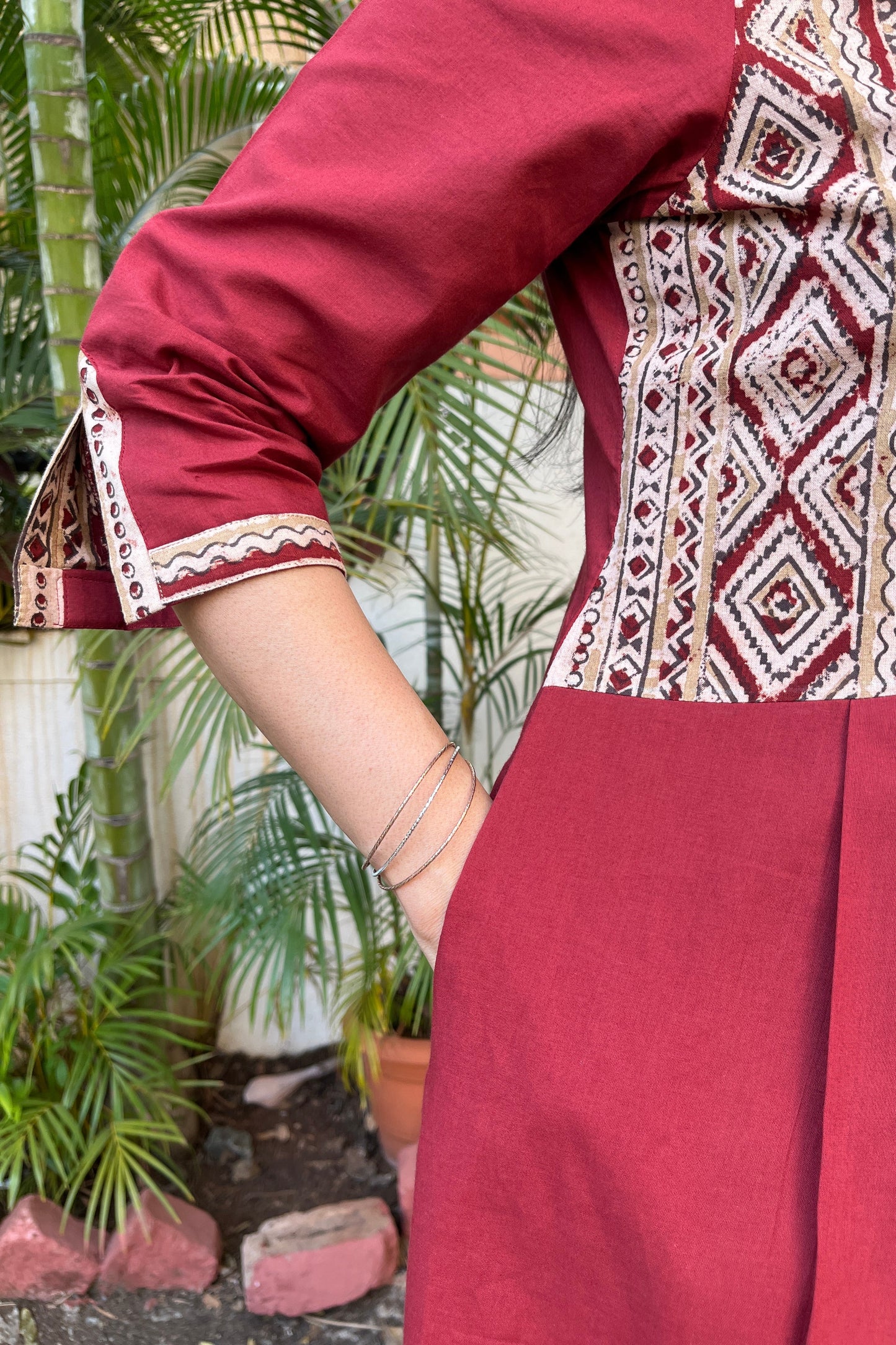 Riya Maroon Front Gather cotton Dress