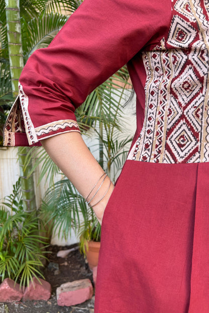 Riya Maroon Front Gather cotton Dress