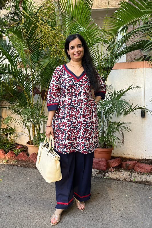 Neena Block Printed Cotton Kurta (With Add - on Bottom)