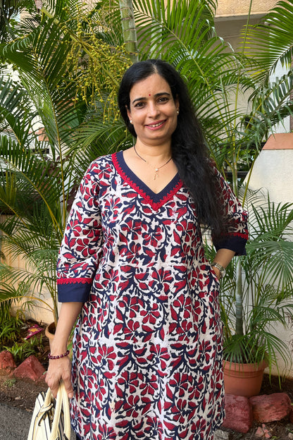 Neena Block Printed Cotton Kurta (With Add - on Bottom)