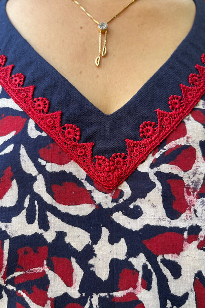 Neena Block Printed Cotton Kurta (With Add - on Bottom)