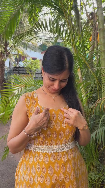 Priya Yellow Cotton Hand work Dress