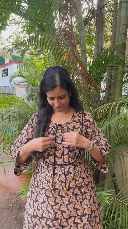Parul Black Kalamkari Cotton Hand Work Kali Dress