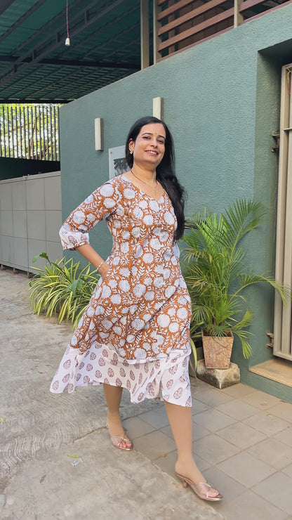Sanvi Block printed  Cotton kali Dress